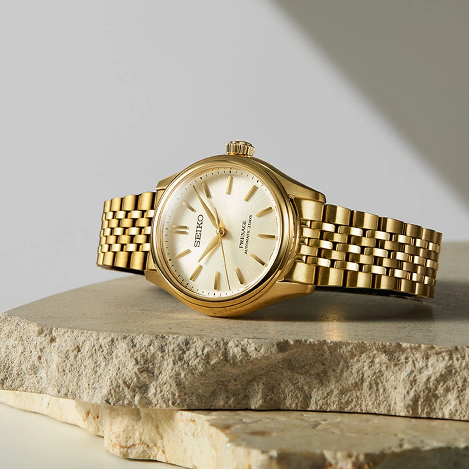 Seiko Presage Classic Series ‘Shiro-iro’ Gold Automatic 36mm Watch SPB524J1