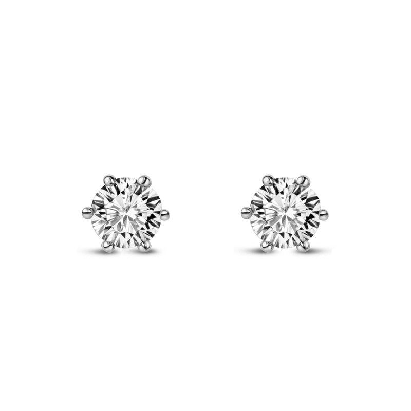 Silver 6-Claw CZ Stud Earrings 4mm