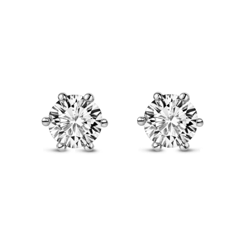 Silver 6-Claw CZ Stud Earrings 6mm
