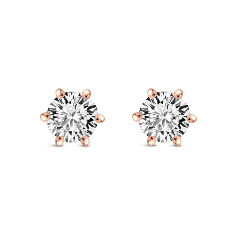 Rose Gold Vermeil 6-Claw CZ Stud Earrings 6mm