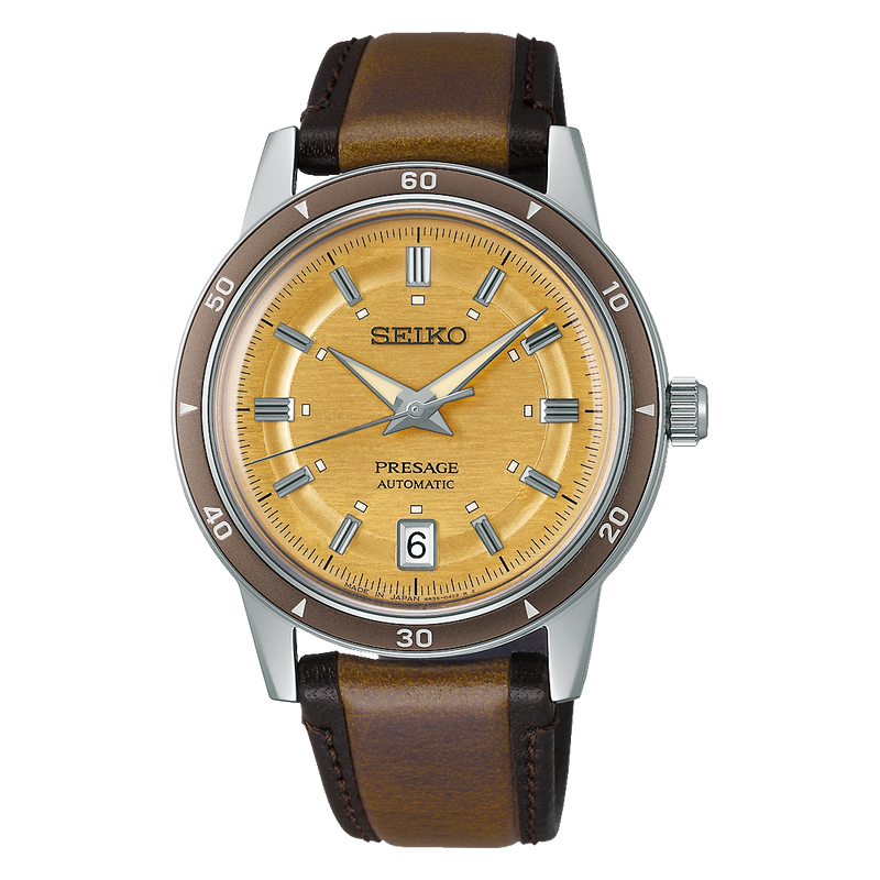Seiko Presage Style 60s Men’s Golden Yellow 39.5mm Strap Watch SRPL75J1