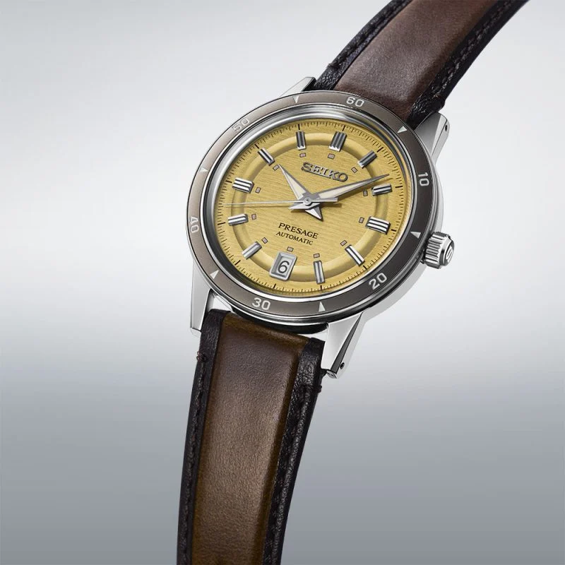 Seiko Presage Style 60s Men’s Golden Yellow 39.5mm Strap Watch SRPL75J1