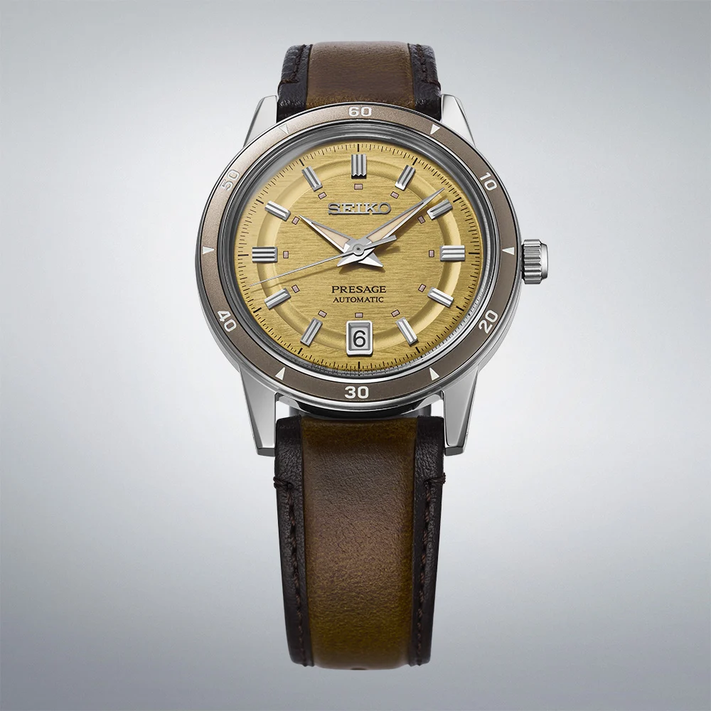 Seiko Presage Style 60s Men’s Golden Yellow 39.5mm Strap Watch SRPL75J1
