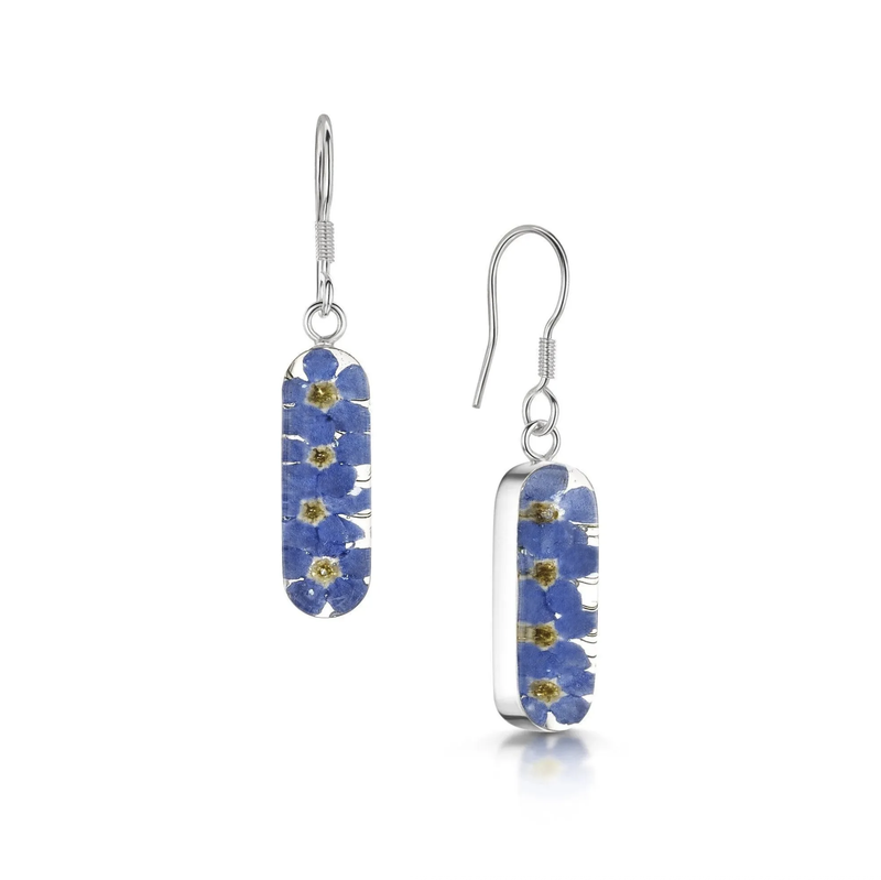 Sterling Silver Forget-me-not Drop Vertical Bar Earrings