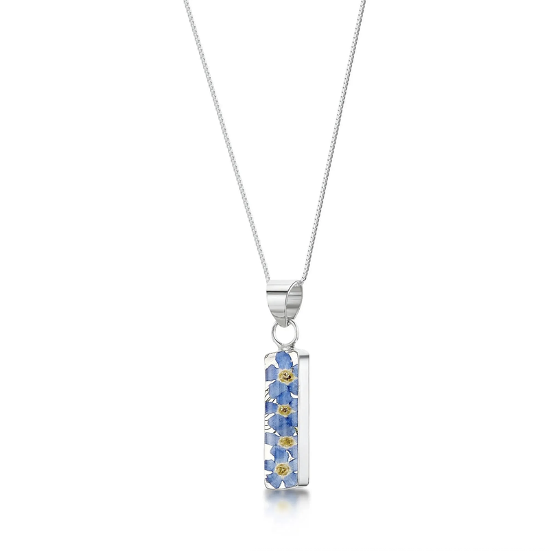 Sterling Silver Rectangle Forget-Me-Not Pendant