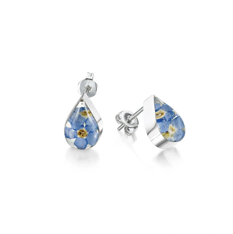Sterling Silver Forget-me-not Teardrop Stud Earrings
