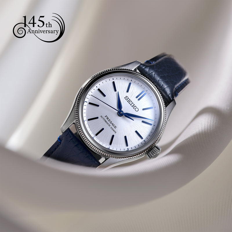 Seiko 145th Anniversary Limited Edition Presage Classic Silver Blue Watch HCC004J1