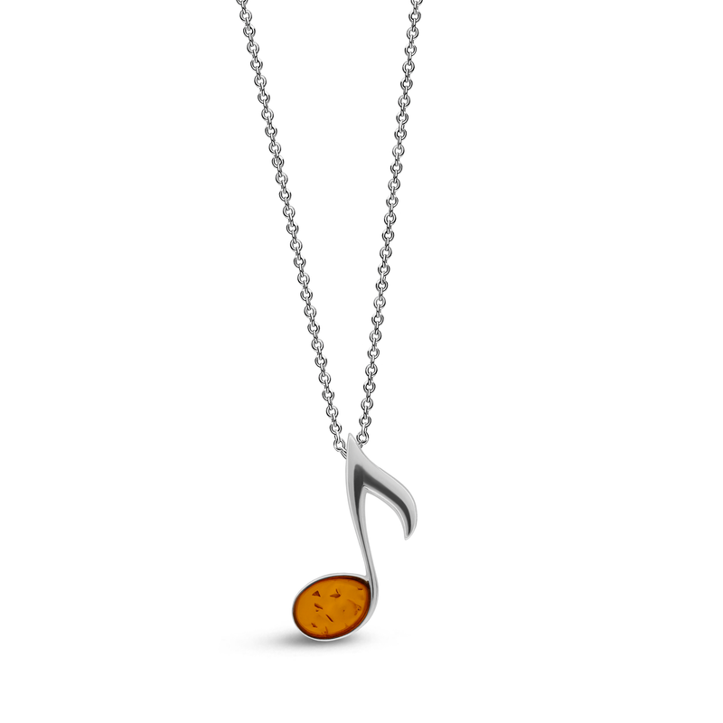 Sterling Silver Amber Music Notes Pendant