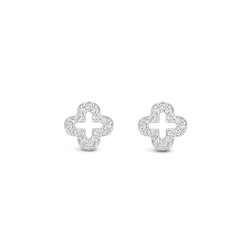 Sterling Silver CZ Quatrefoil Clover Stud Earrings