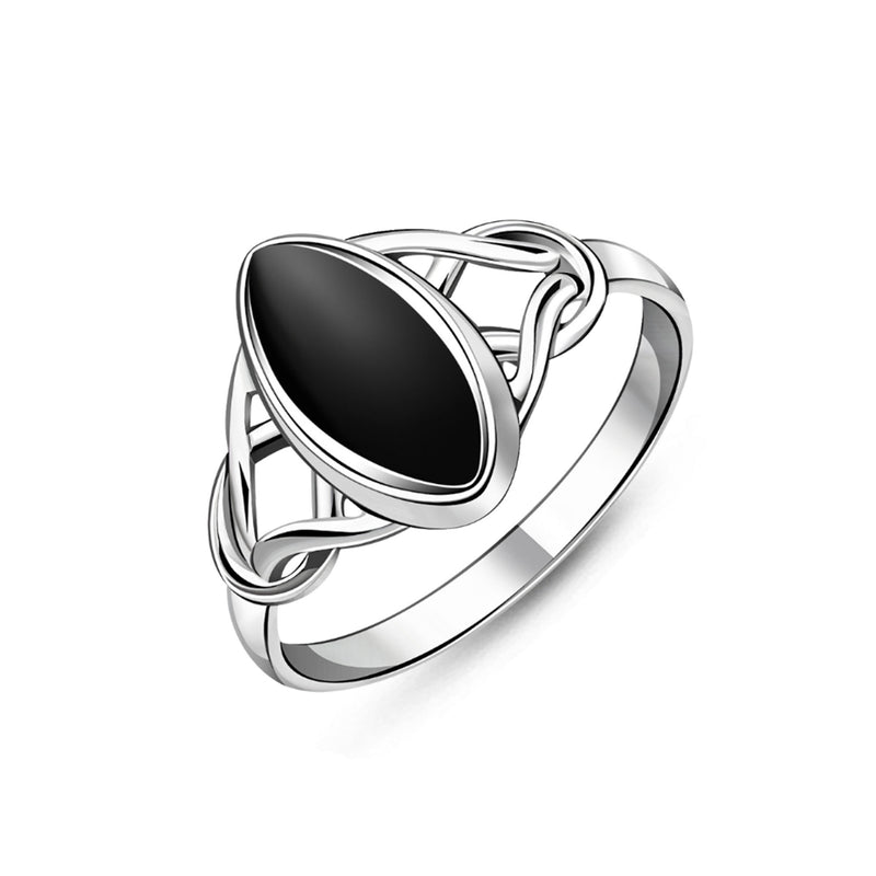 Sterling Silver Whitby Jet Celtic Twist Marquise Ring