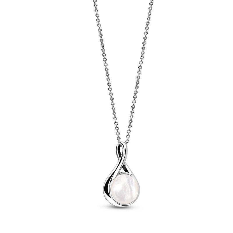 Sterling Silver Whitby Jet & Mother Of Pearl Double-Sided Twist Pendant
