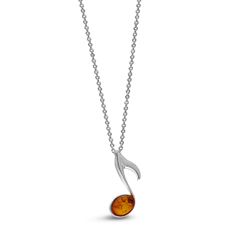 Sterling Silver Amber Music Notes Pendant
