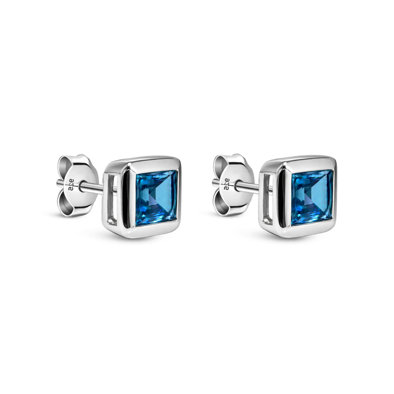 Sterling Silver London Blue Topaz Square Framed Stud Earrings