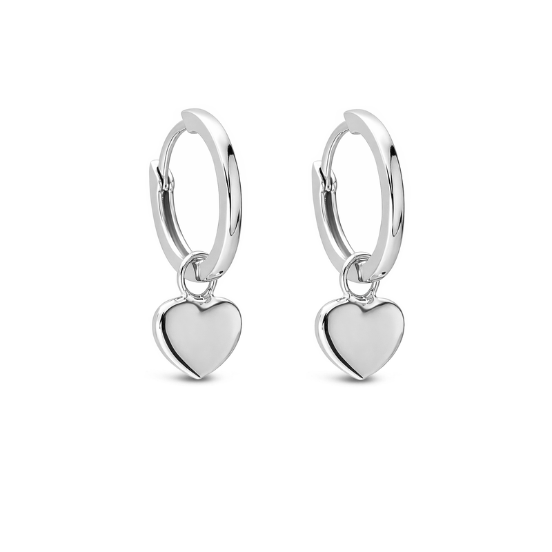 Sterling Silver Heart Drop Huggie Hoop Earrings