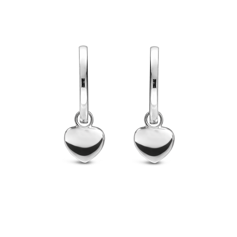 Sterling Silver Heart Drop Huggie Hoop Earrings