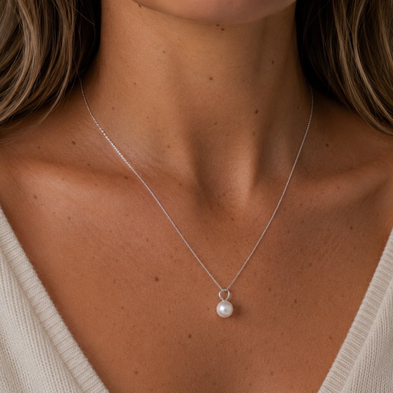Sterling Silver Pearl Round Pendant 6-6.5mm