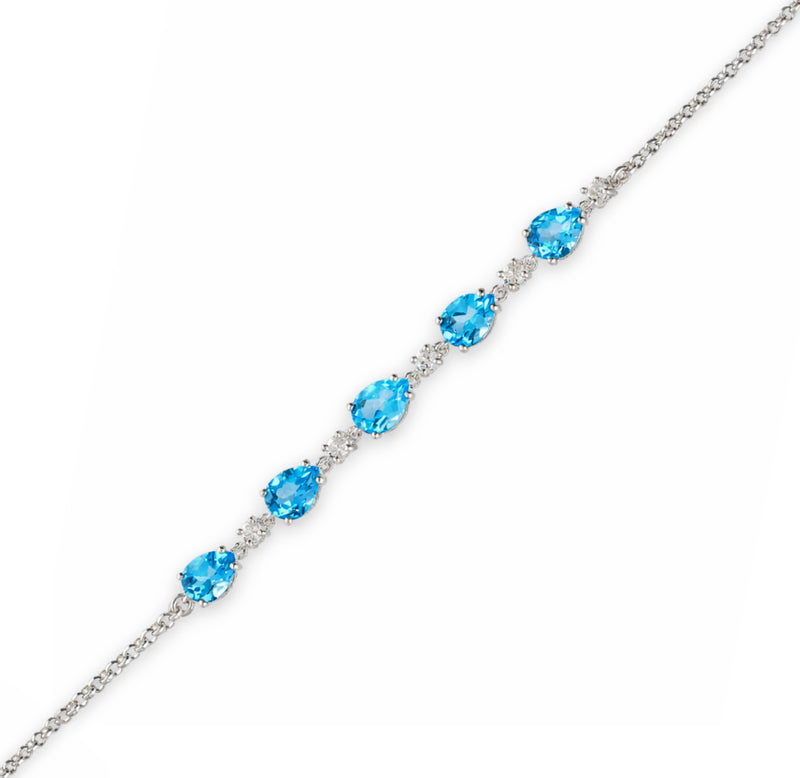 Sterling Silver Swiss Blue Topaz 5 Stone Pear Bracelet