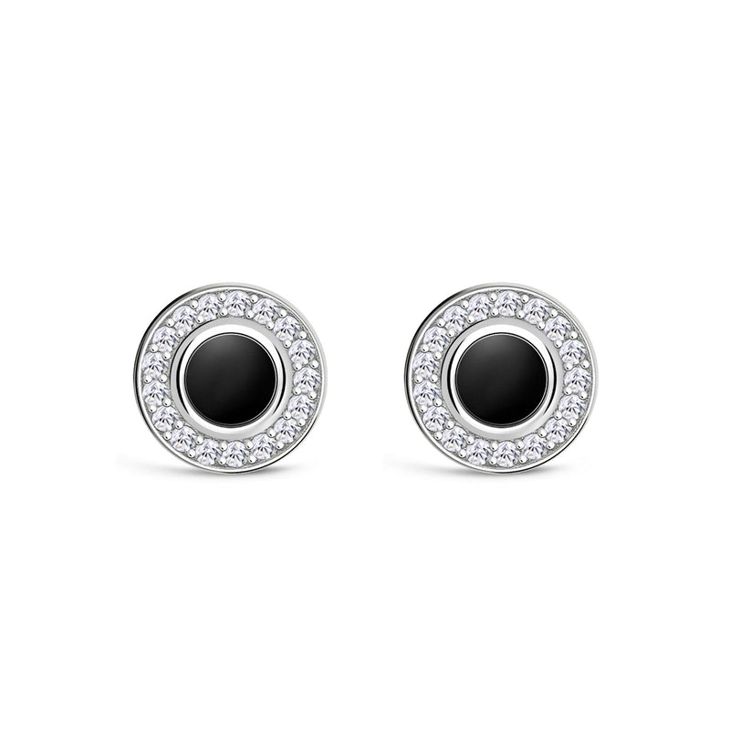 Sterling Silver Whitby Jet Raised CZ Stud Earrings