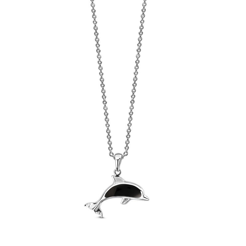 Sterling Silver Whitby Jet Dolphin Pendant