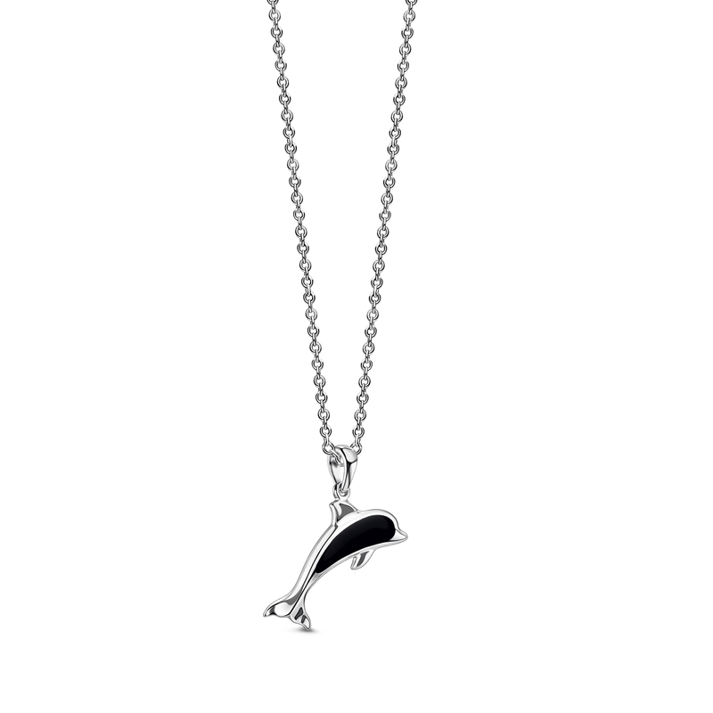 Sterling Silver Whitby Jet Dolphin Pendant
