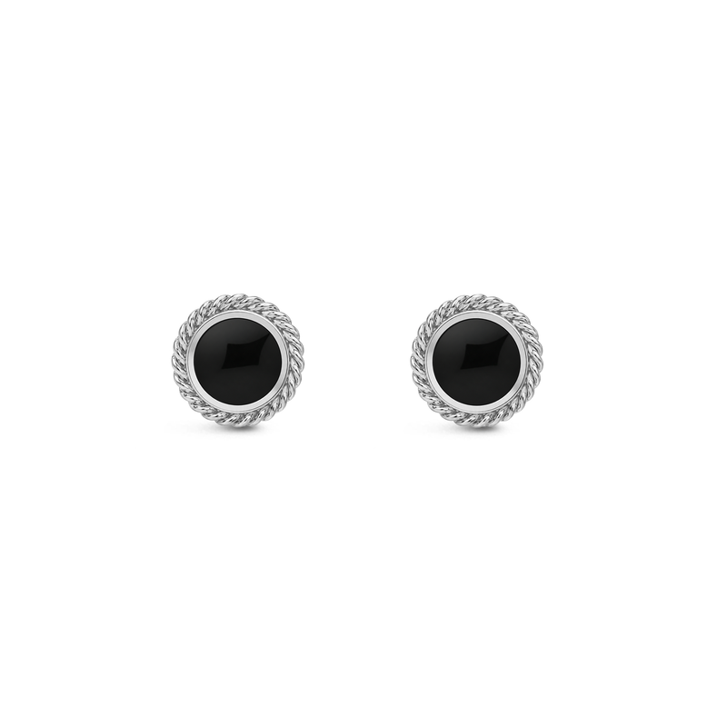 Sterling Silver Whitby Jet Medium Rope Edge Round Stud Earrings