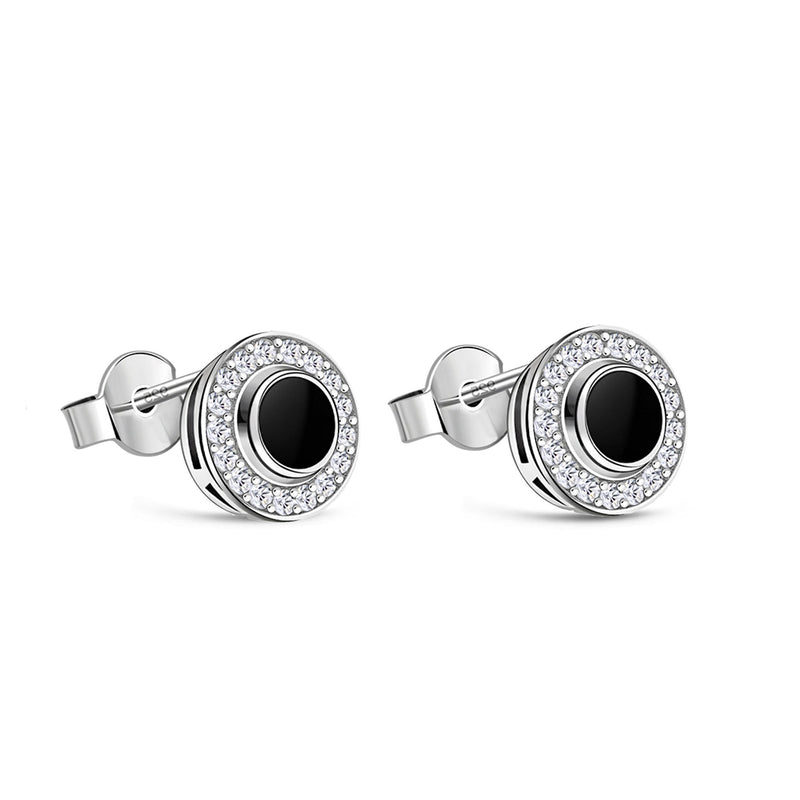 Sterling Silver Whitby Jet Raised CZ Stud Earrings