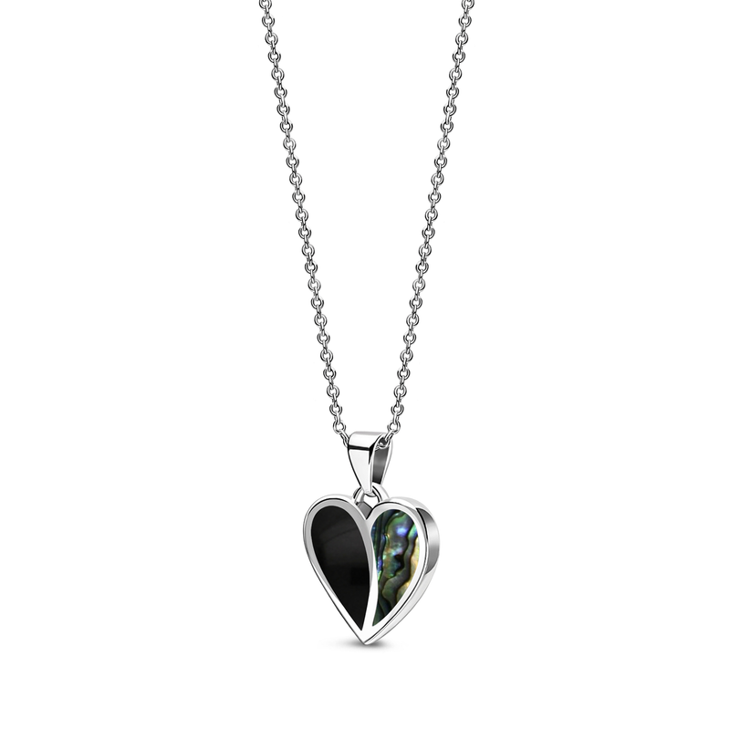 Sterling Silver Whitby Jet & Abalone Split Heart