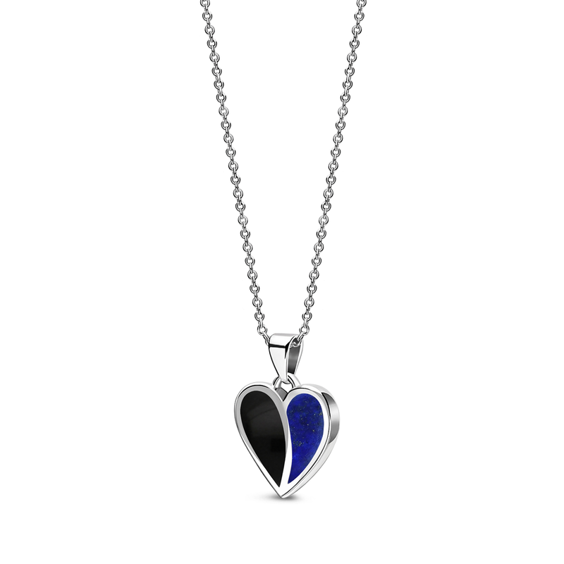 Sterling Silver Whitby Jet & Lapis Lazuli Split Heart Pendant