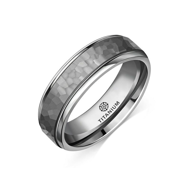 Titanium Hammered Finish Flat Court Ring