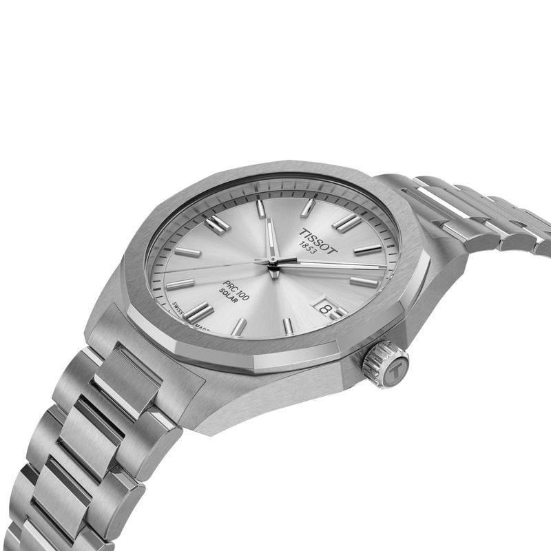 Tissot PRC 100 Solar Quartz 39mm Silver Dial Watch