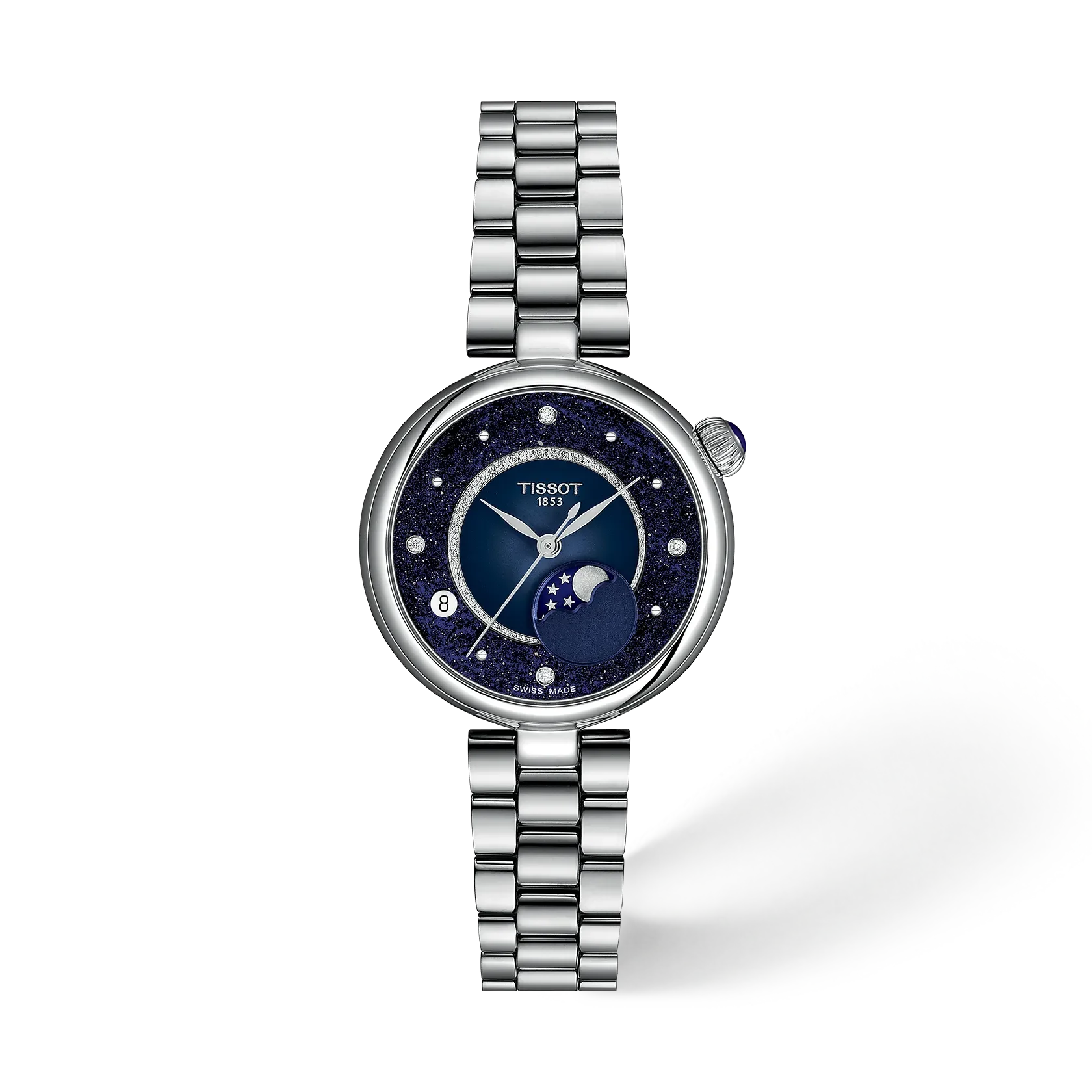 Tissot Desir 29.6mm Silver Navy Blue Diamond Moonphase Watch