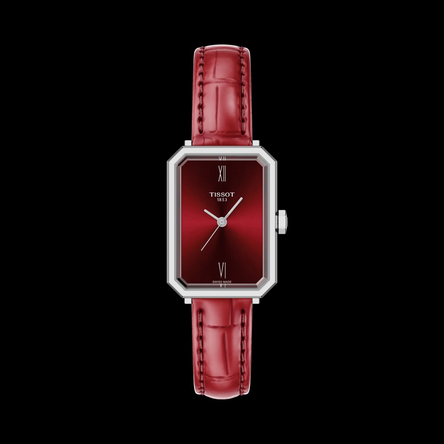 Tissot Ladies 'SRV' rectangular Red Dial & Leather Watch