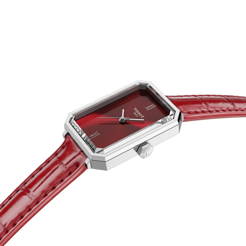 Tissot Ladies 'SRV' rectangular Red Dial & Leather Watch