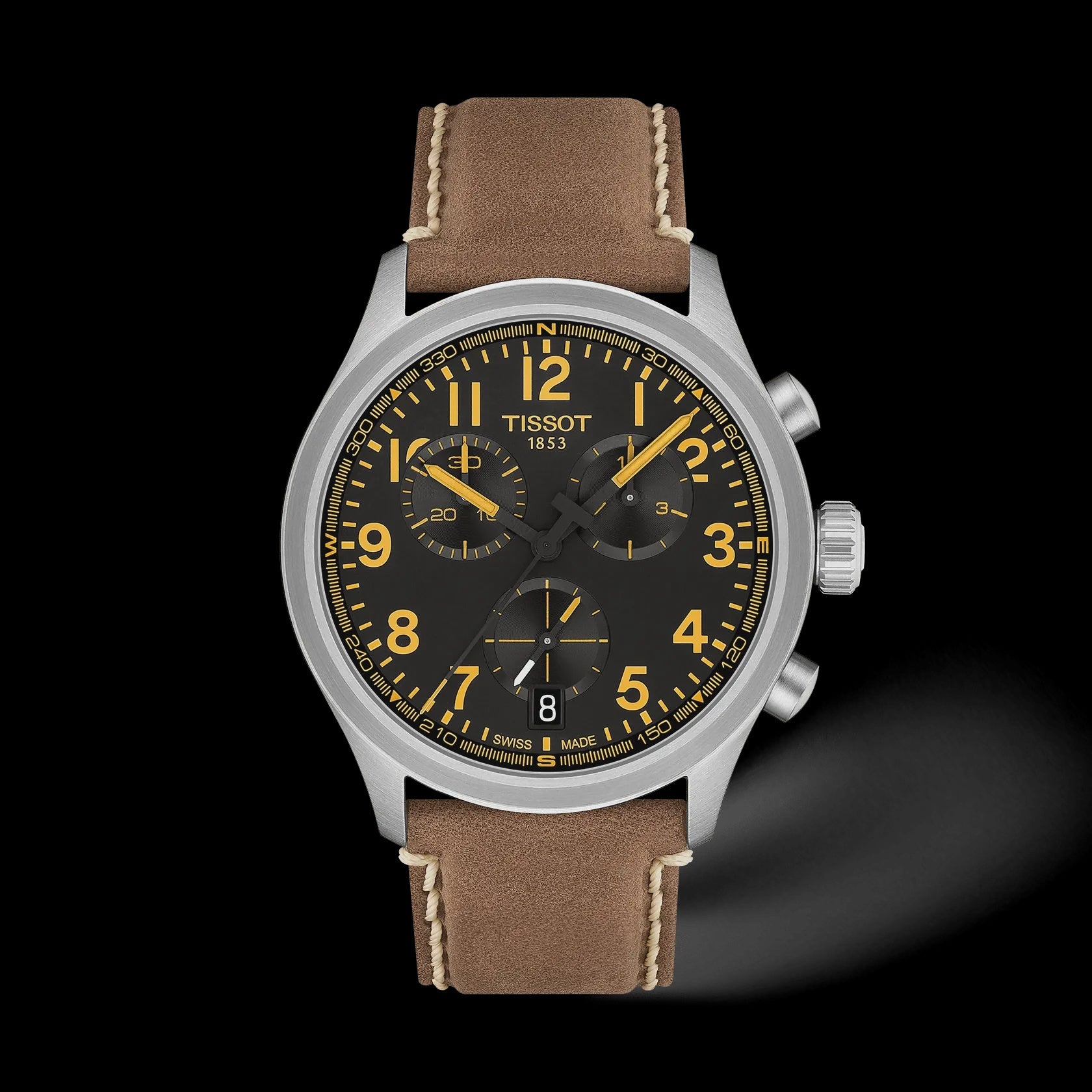 Tissot Chrono L Classic Quartz Black Dial Brown Leather Watch