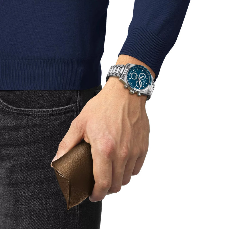 Tissot PR516 Chronograph Stainless Steel Blue Dial Watch