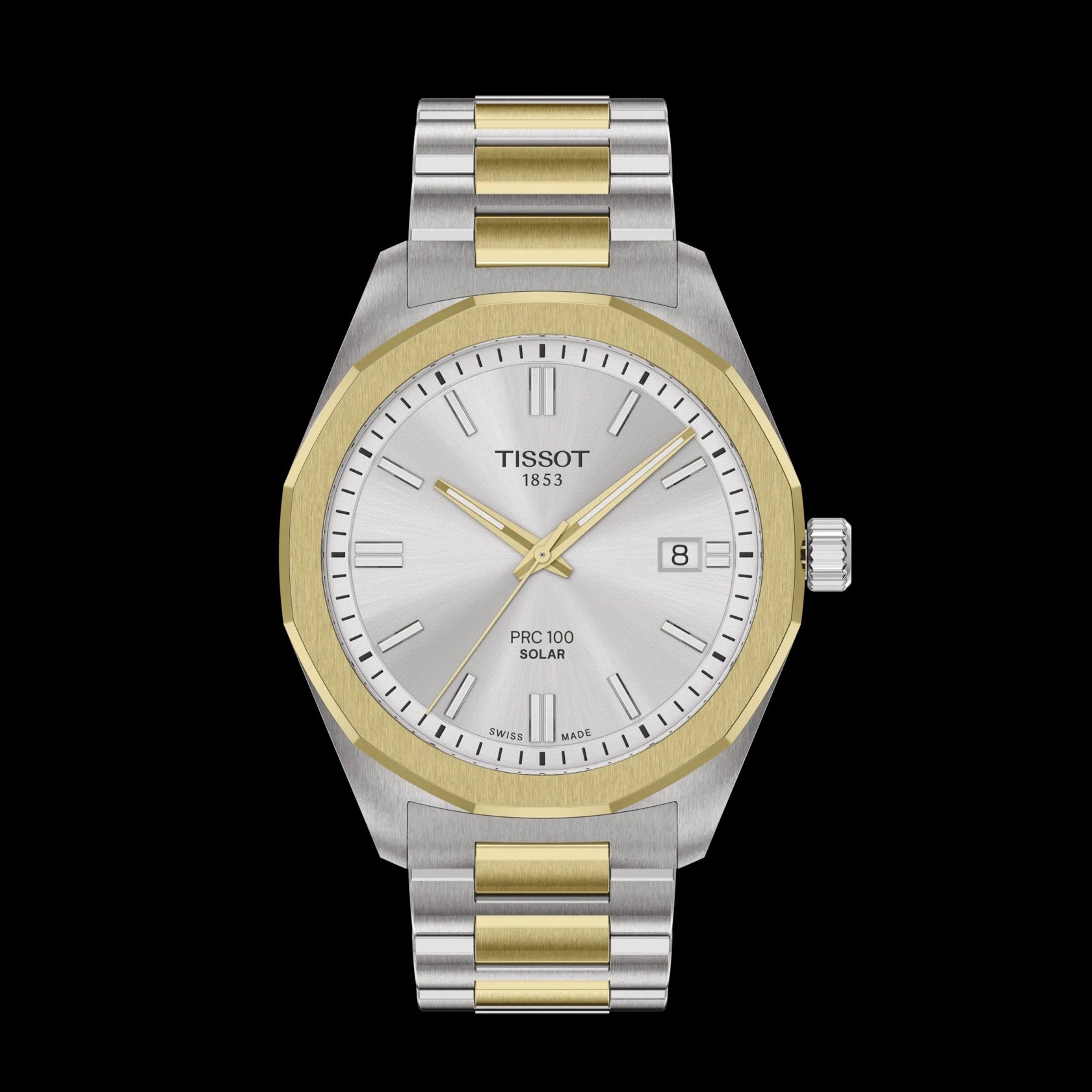 Tissot PRC 100 Solar 39mm Bi-Metal Silver Dial Watch