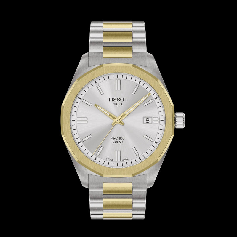 Tissot PRC 100 Solar 39mm Bi-Metal Silver Dial Watch