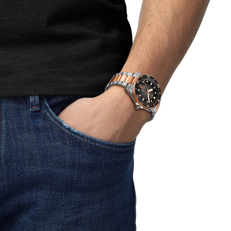 Tissot Seastar 1000 Powermatic 80 Rose Gold Black Dial Watch
