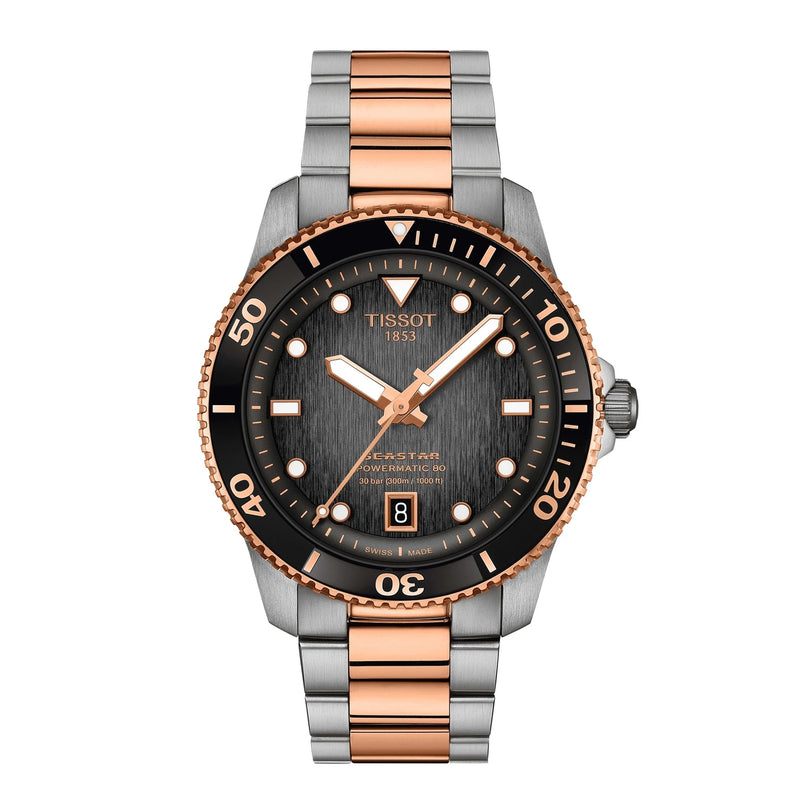 Tissot Seastar 1000 Powermatic 80 Rose Gold Black Dial Watch