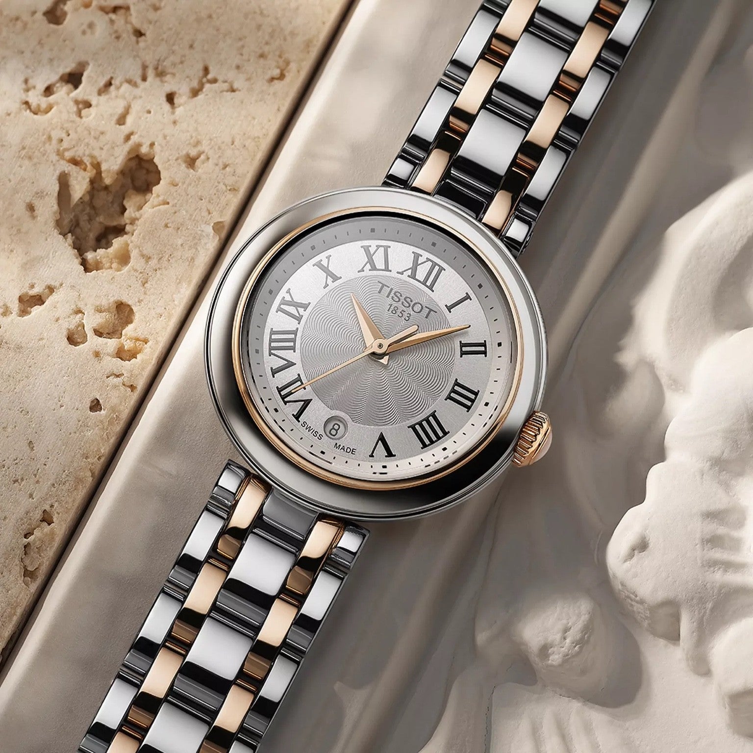 Tissot Bellissima Quartz Small Lady Rose Bi-Metal White Dial Watch
