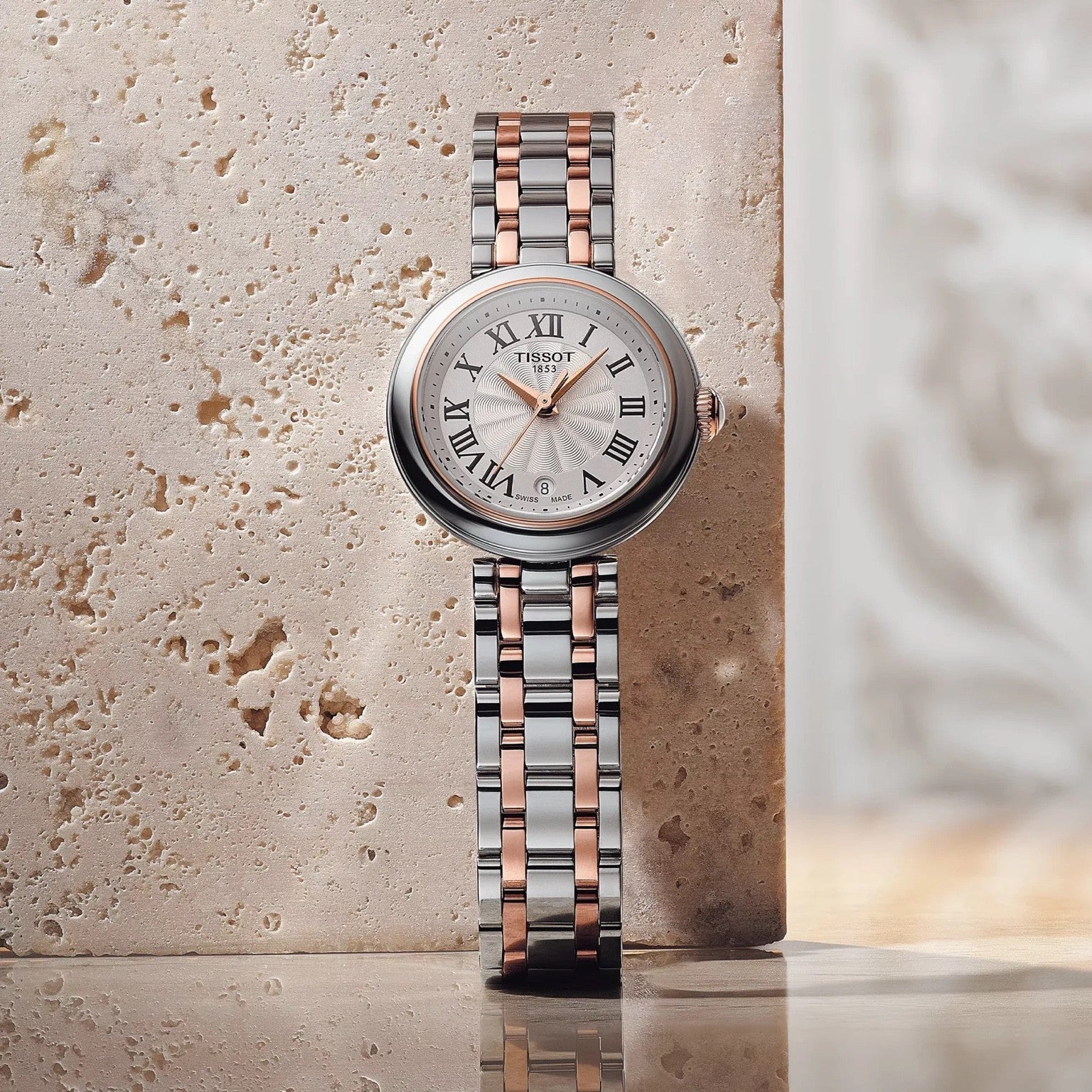 Tissot Bellissima Quartz Small Lady Rose Bi-Metal White Dial Watch