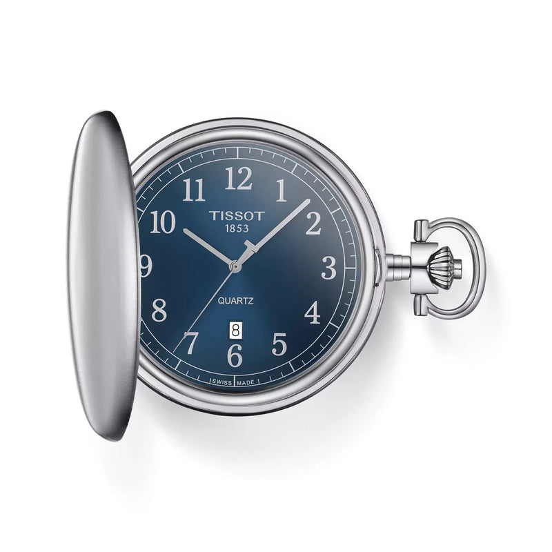Tissot Savonnette Stainless Steel Blue Dial Pocket Watch