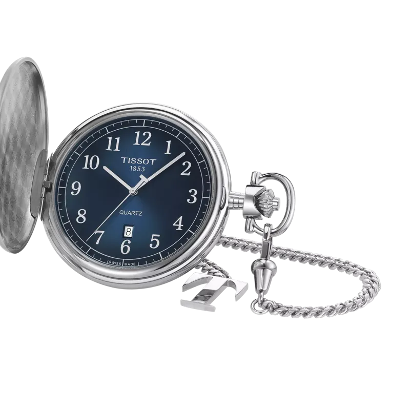 Tissot Savonnette Stainless Steel Blue Dial Pocket Watch