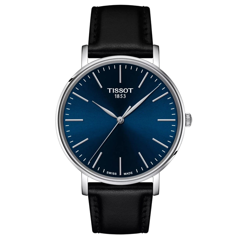 Tissot Everytime 40mm Black Leather Stainless Steel Blue Dial Watch