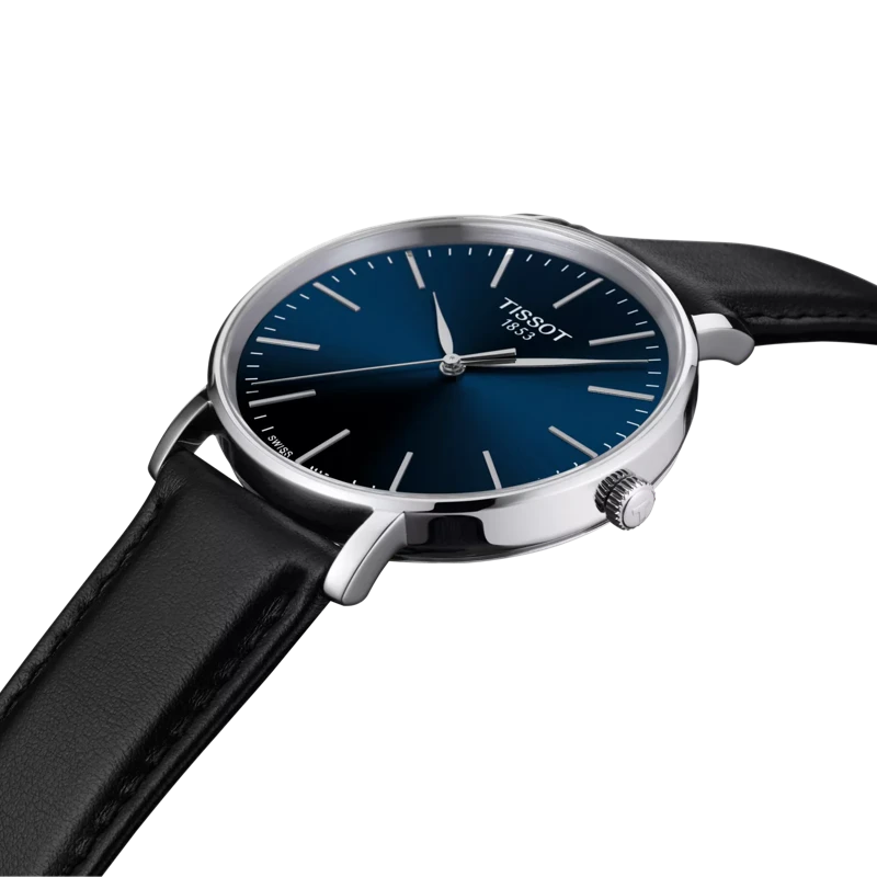 Tissot Everytime 40mm Black Leather Stainless Steel Blue Dial Watch