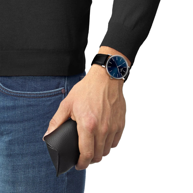 Tissot Everytime 40mm Black Leather Stainless Steel Blue Dial Watch