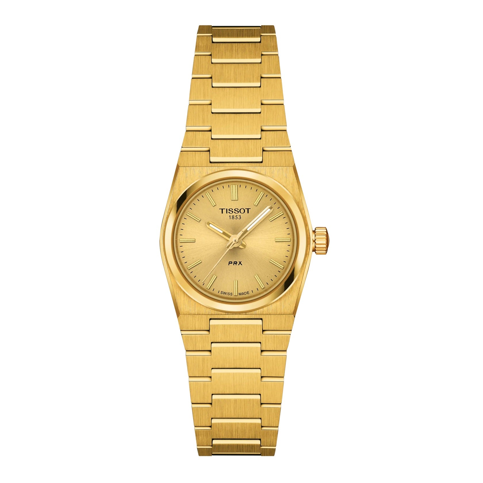 Gold Tissot watch on a white background