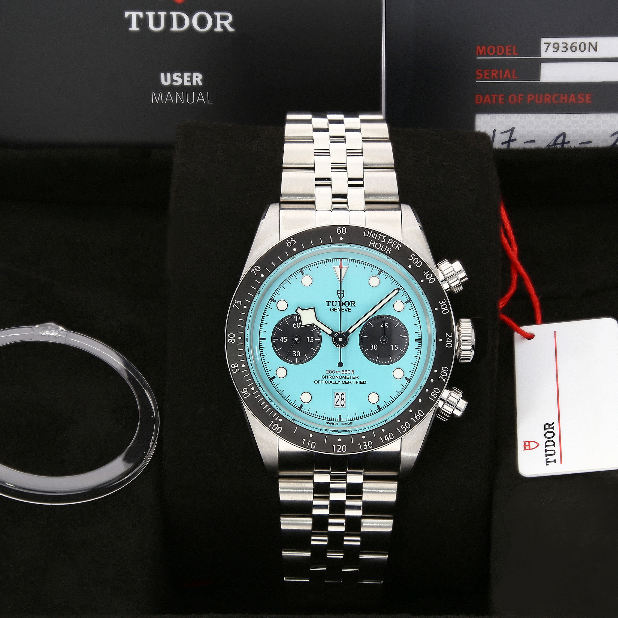 Unworn Tudor Black Bay Chronograph 79360N ‘Flamingo Blue’ 41mm Watch – 2025, Fully Stickered, Full Set