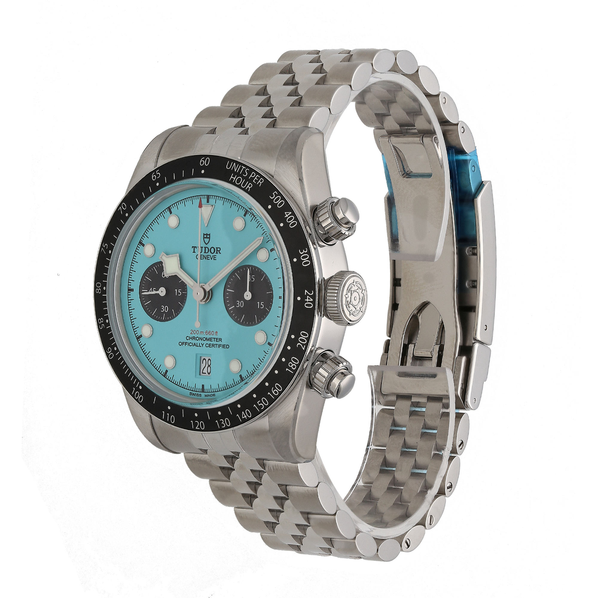 Unworn Tudor Black Bay Chronograph 79360N ‘Flamingo Blue’ 41mm Watch – 2025, Fully Stickered, Full Set