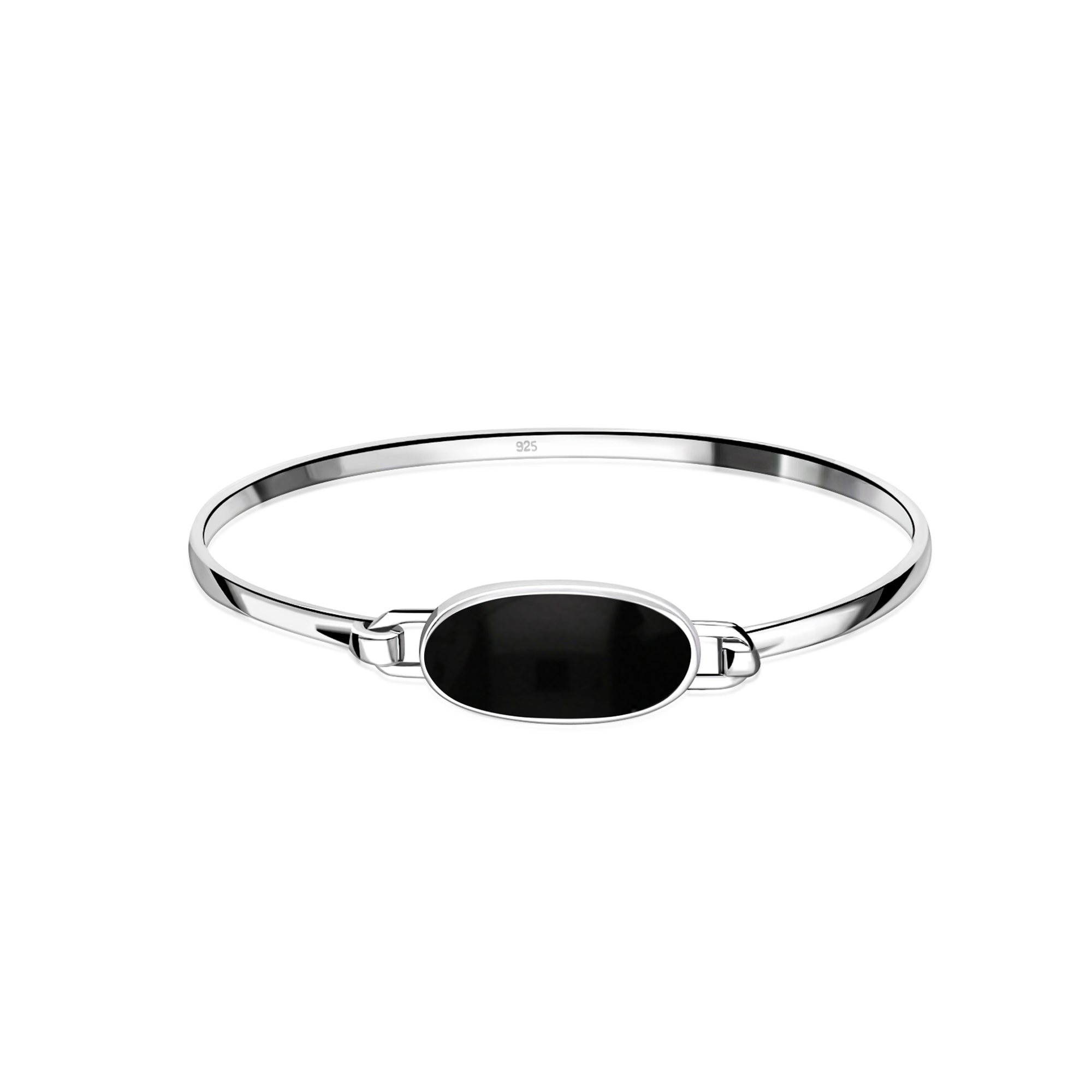 Sterling Silver Whitby Jet Oval Bangle